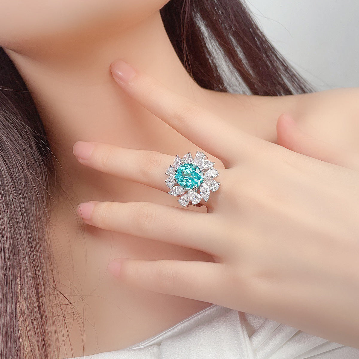 s925 sterling silver lab ruby/sapphire/paraiba & cz diamond ring