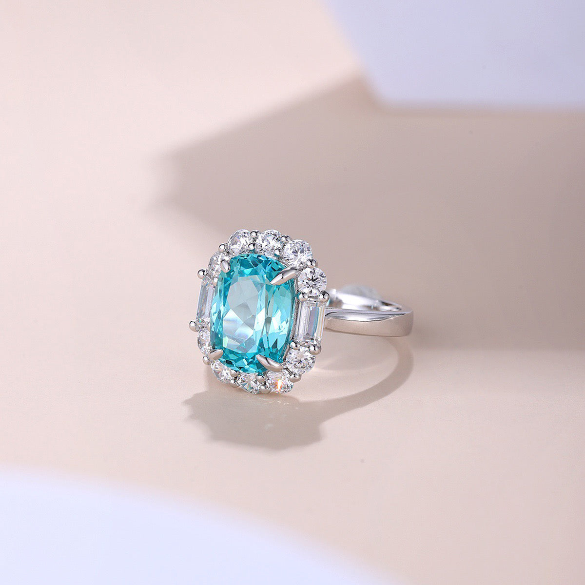 s925 sterling silver lab paraiba/sapphire/emerald/ruby & cz diamond ring