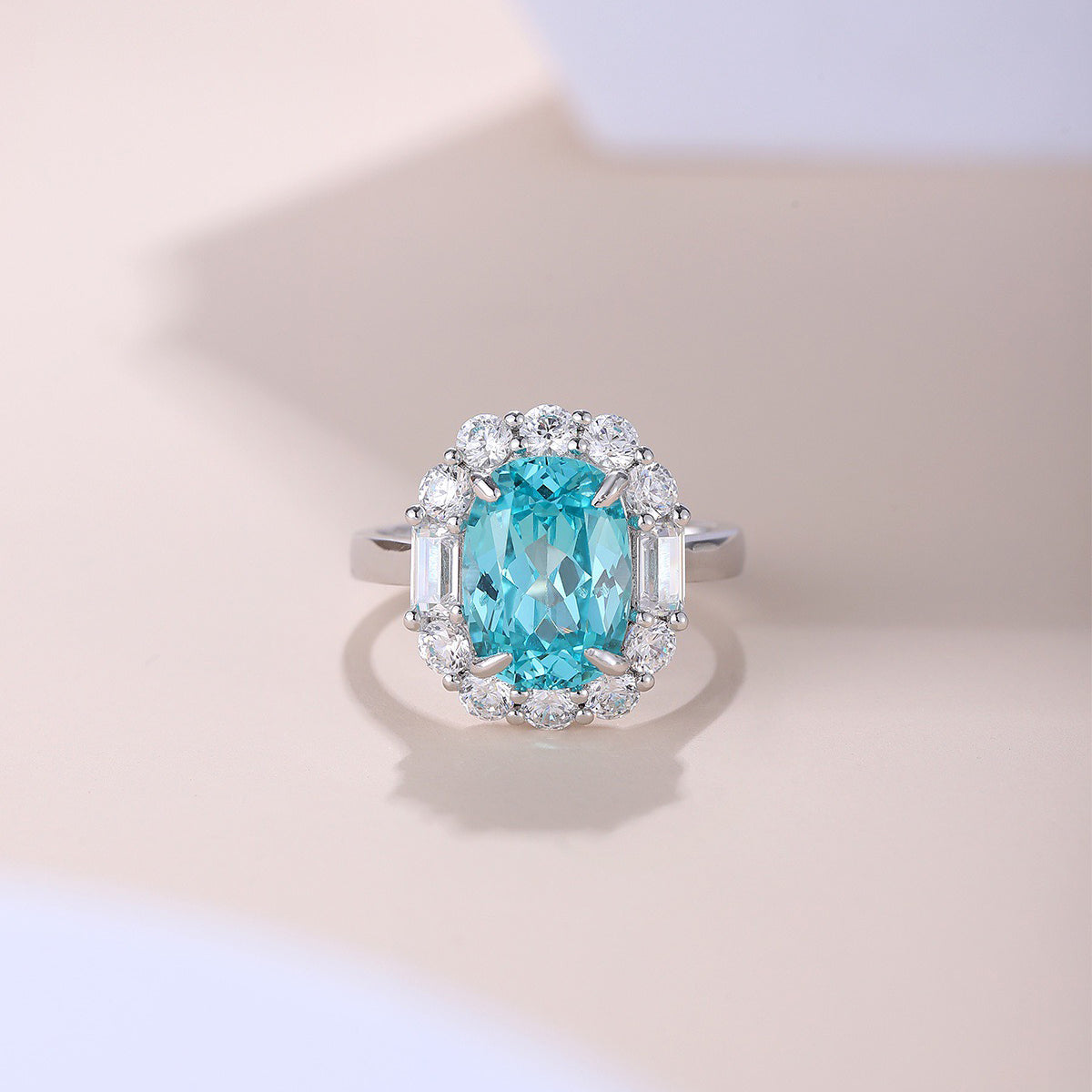 s925 sterling silver lab paraiba/sapphire/emerald/ruby & cz diamond ring