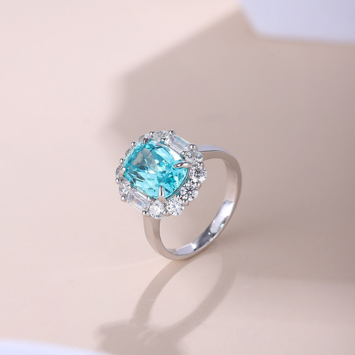s925 sterling silver lab paraiba/sapphire/emerald/ruby & cz diamond ring
