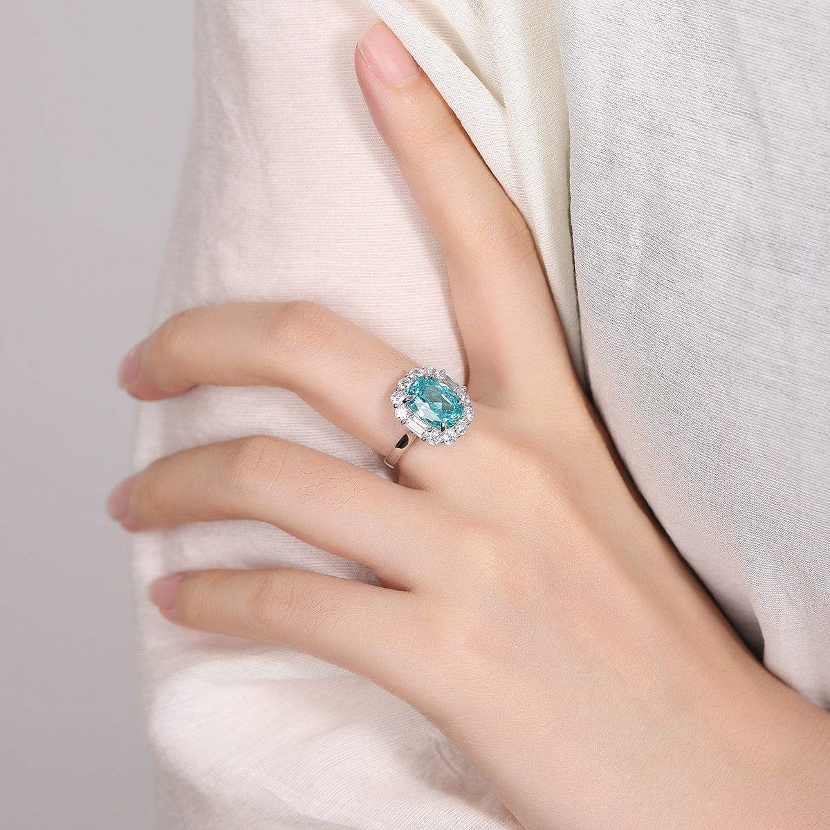 s925 sterling silver lab paraiba/sapphire/emerald/ruby & cz diamond ring