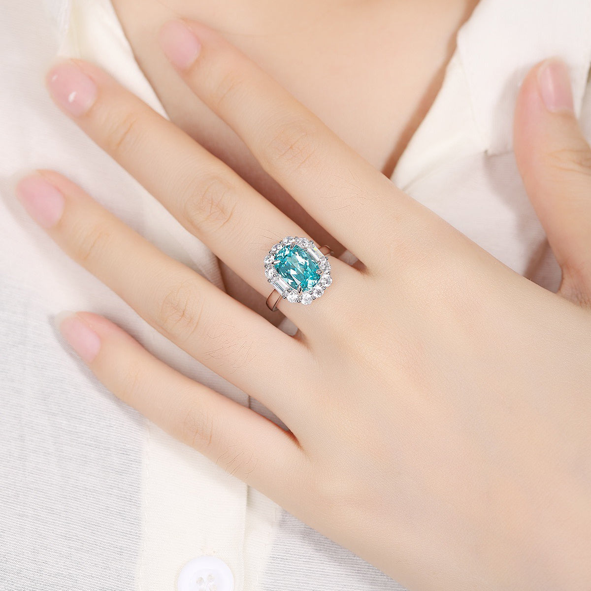 s925 sterling silver lab paraiba/sapphire/emerald/ruby & cz diamond ring