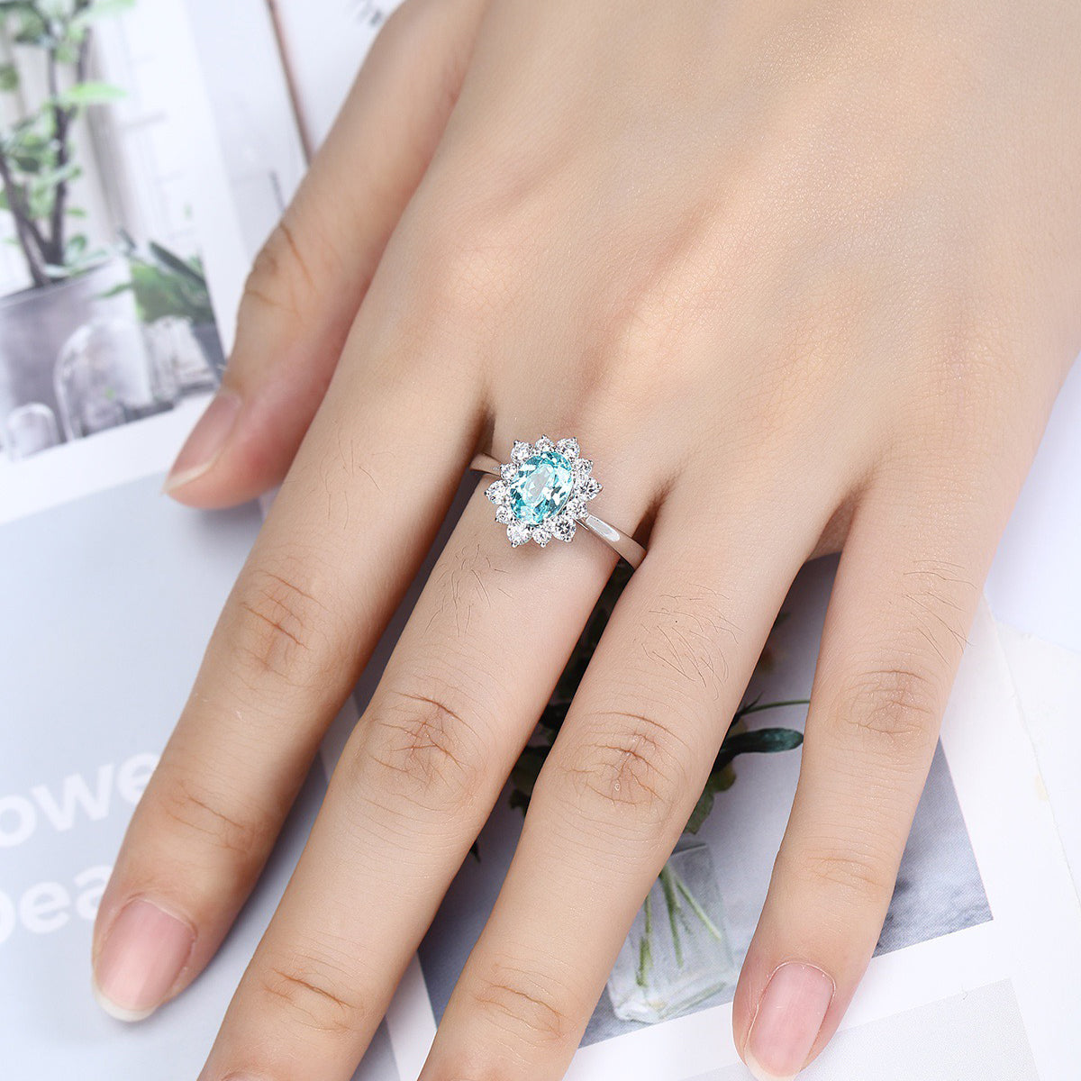 s925 sterling silver lab emerald/paraiba/ruby/sapphire & cz diamond ring