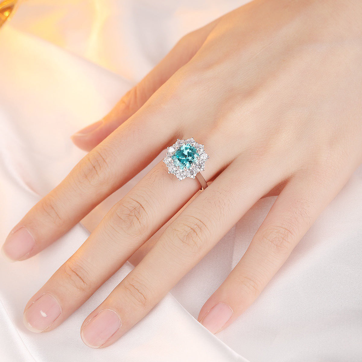 s925 sterling silver lab cobalt spinel/ruby/sapphire/emerald/paraiba & cz diamond ring