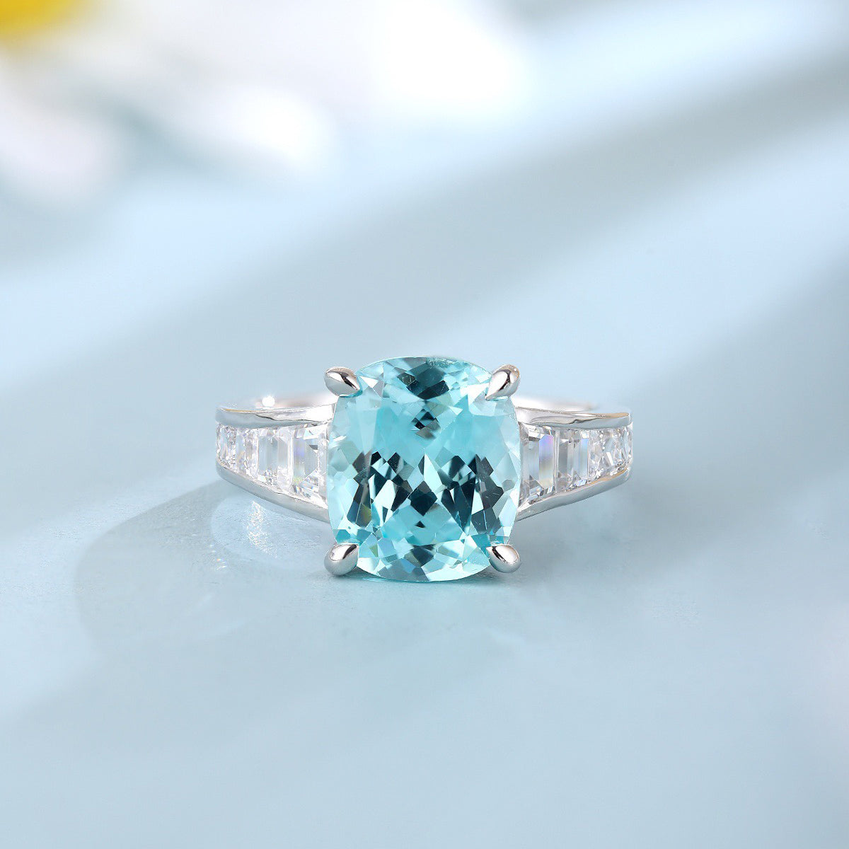 s925 sterling silver lab paraiba/ruby/sapphire/emerald & cz diamond ring