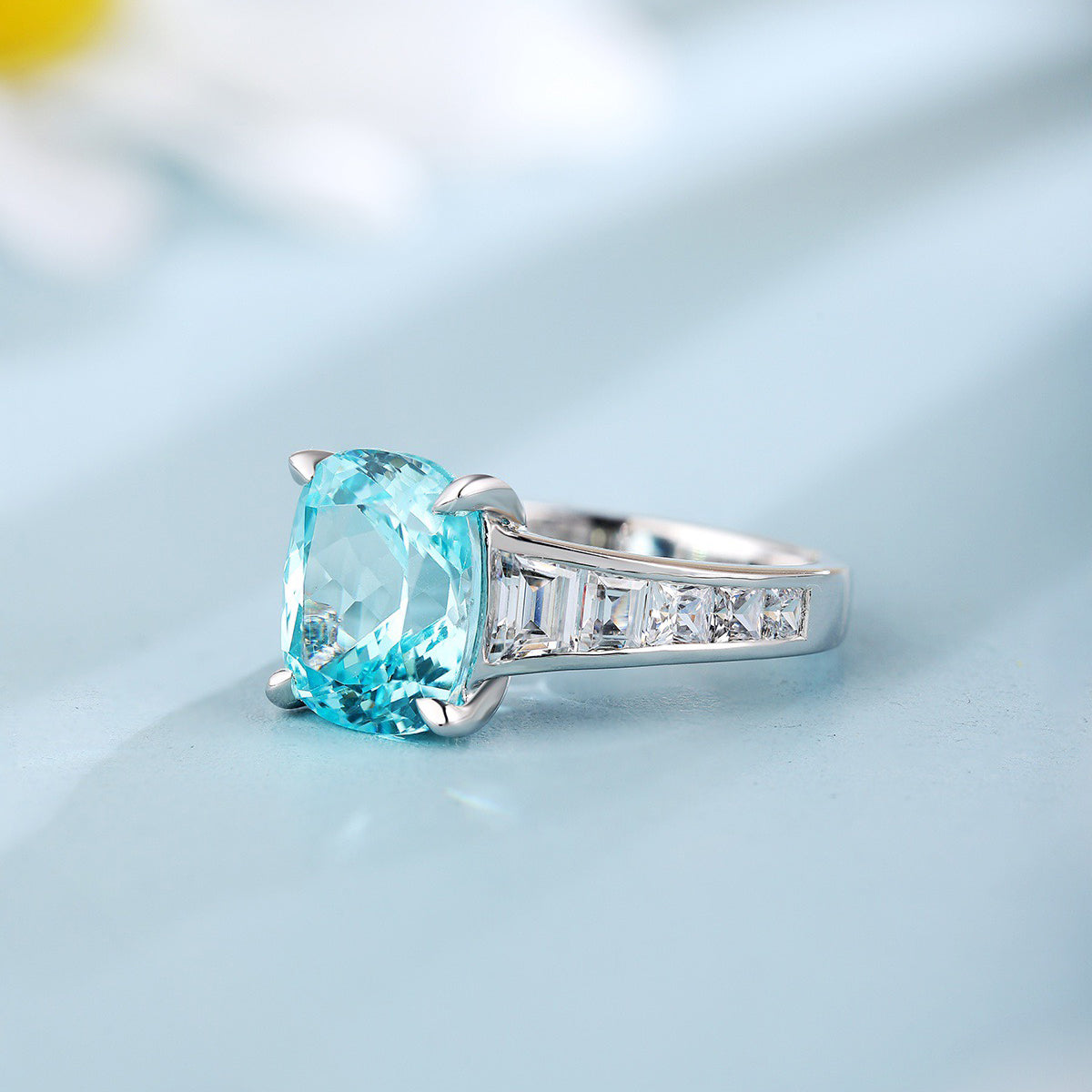s925 sterling silver lab paraiba/ruby/sapphire/emerald & cz diamond ring