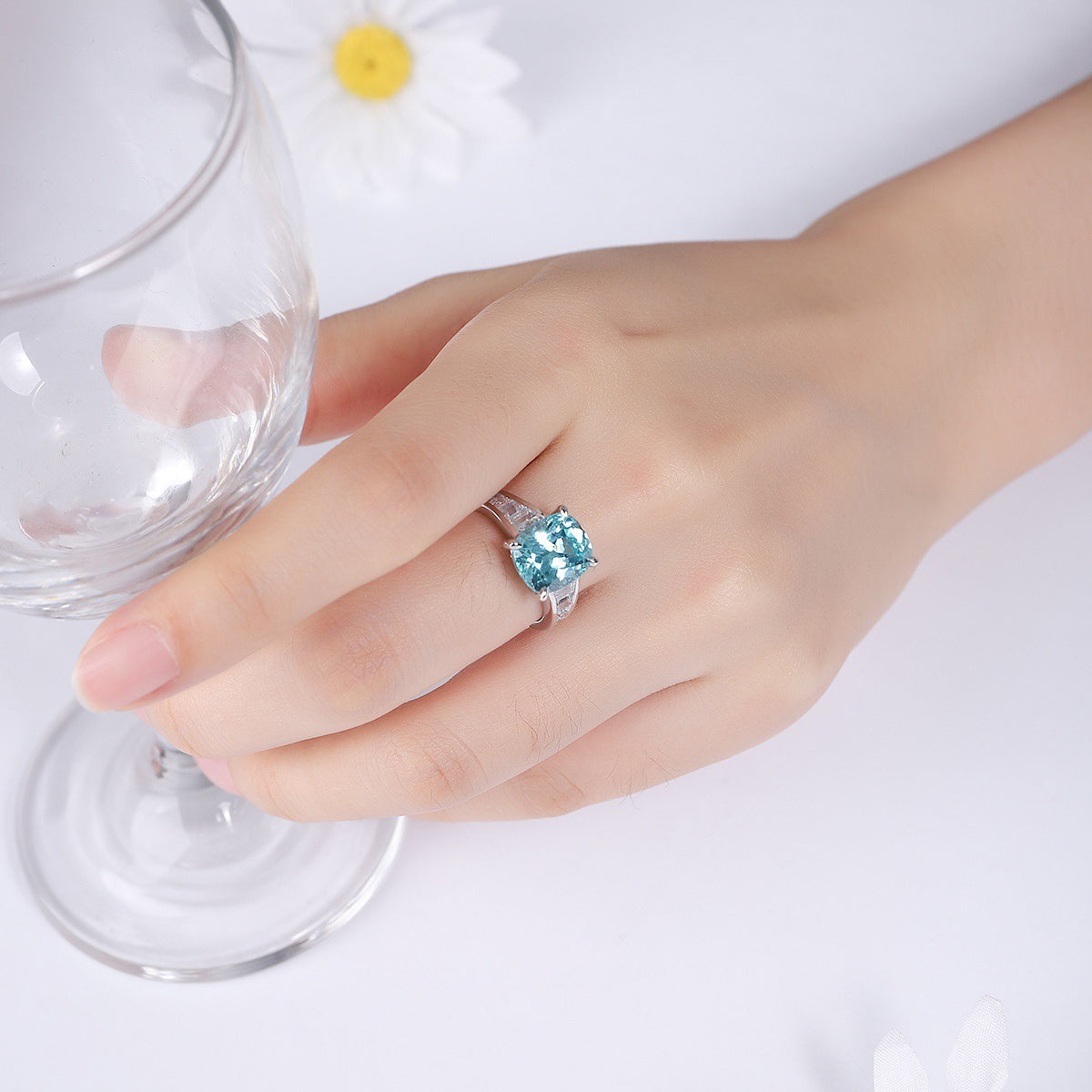 s925 sterling silver lab paraiba/ruby/sapphire/emerald & cz diamond ring