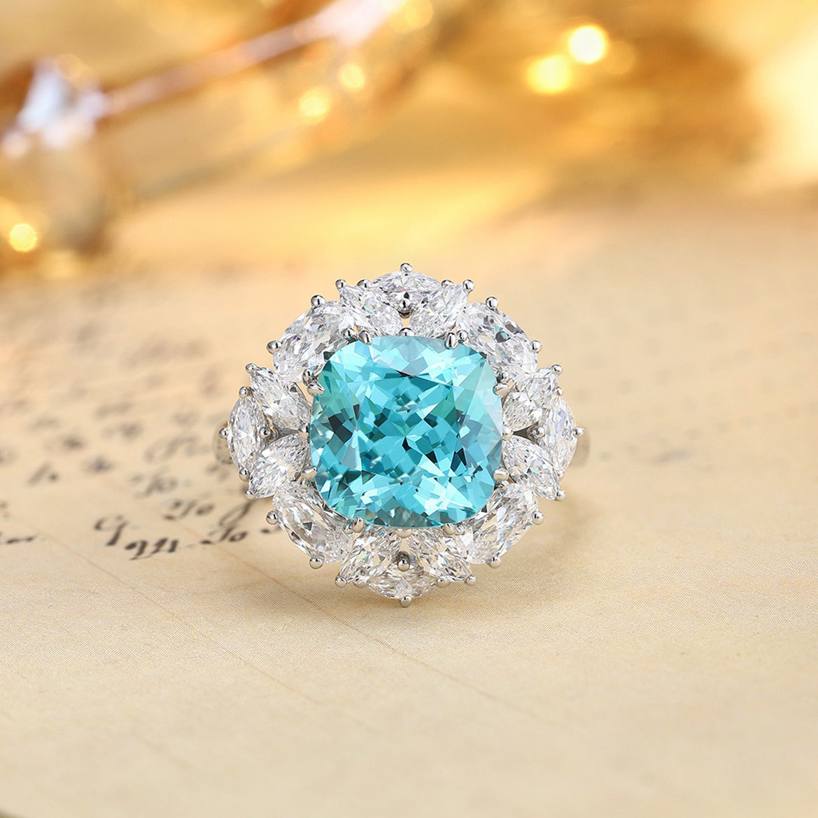 s925 sterling silver lab paraiba/ruby/sapphire/emerald & cz diamond ring