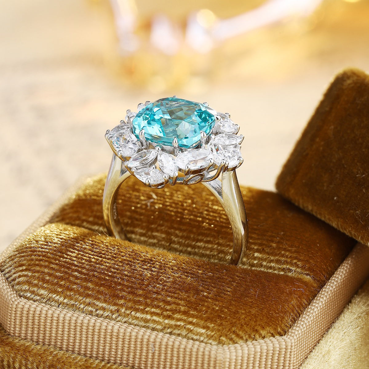 s925 sterling silver lab paraiba/ruby/sapphire/emerald & cz diamond ring