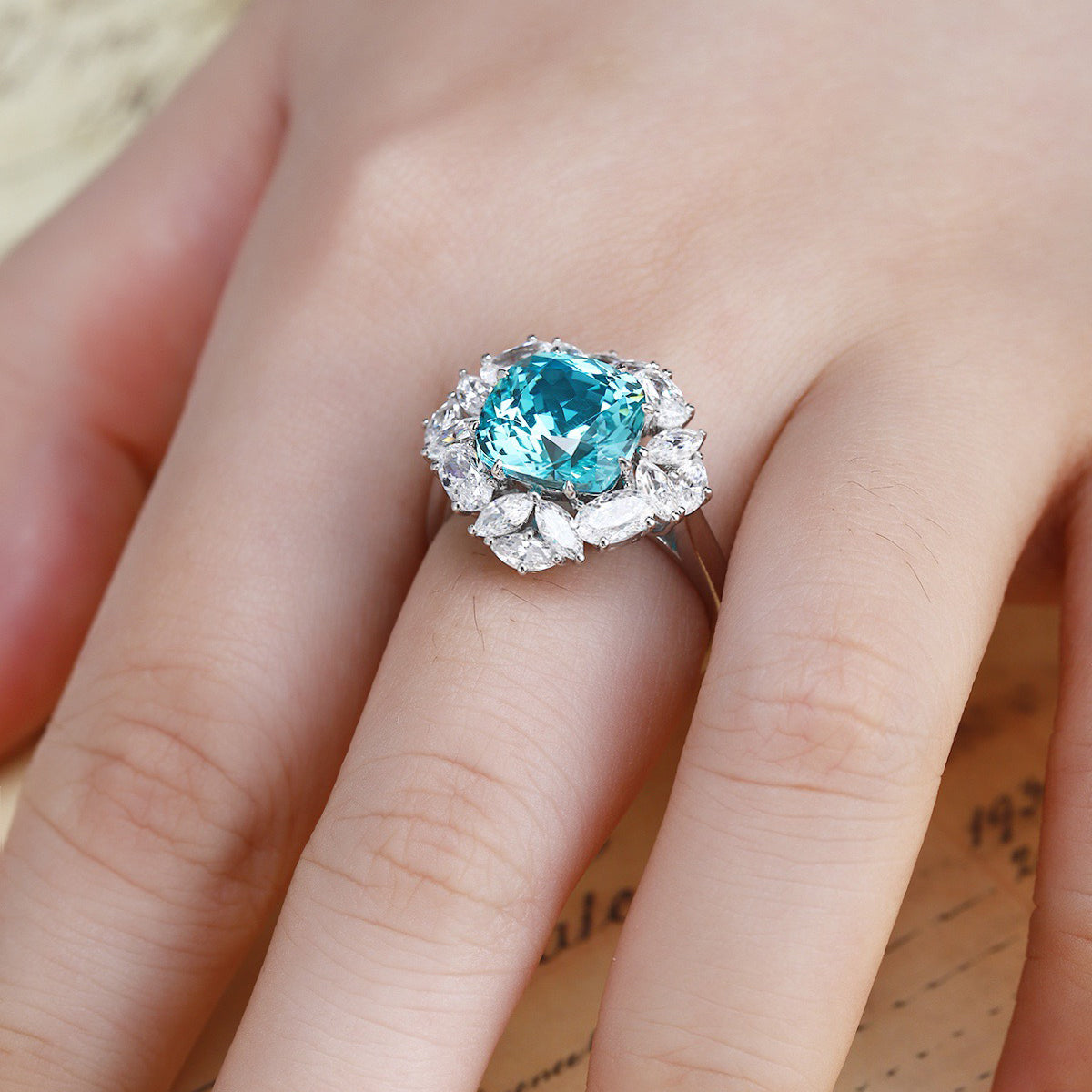 s925 sterling silver lab paraiba/ruby/sapphire/emerald & cz diamond ring