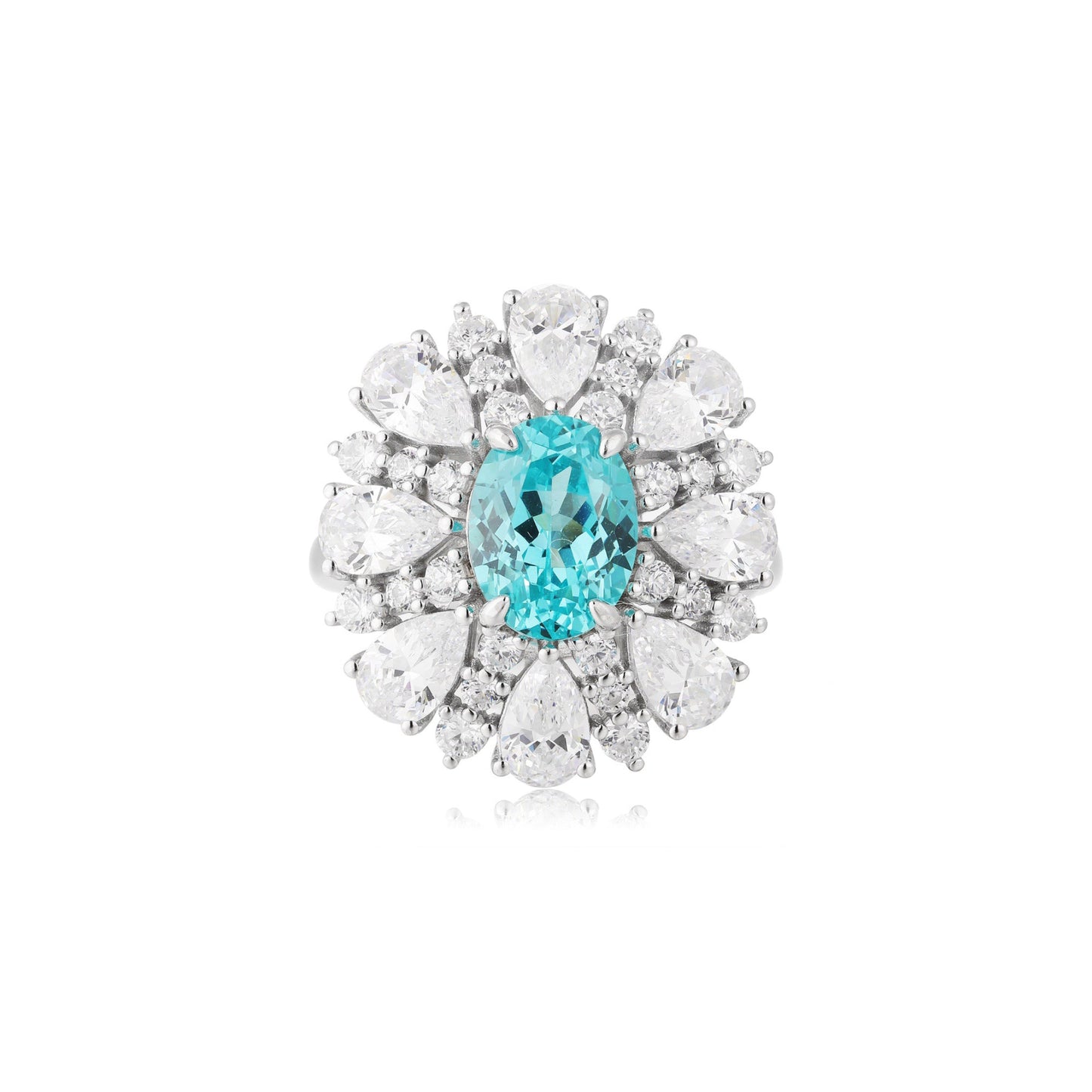 s925 sterling silver lab sapphire/paraiba/emerald/ruby & cz diamond ring