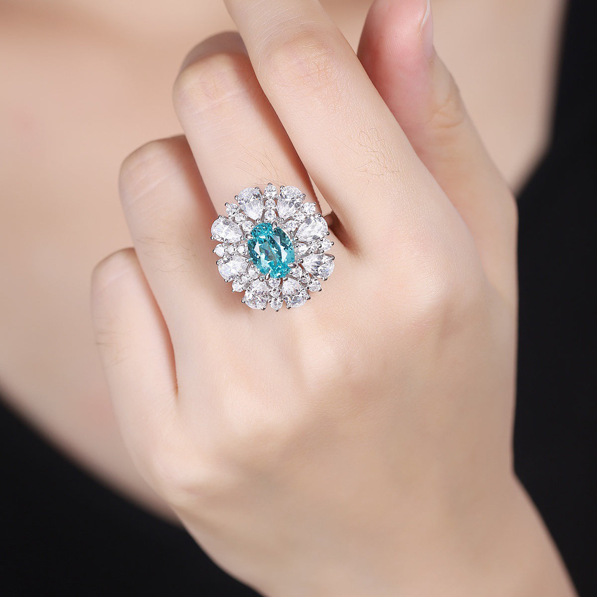 s925 sterling silver lab sapphire/paraiba/emerald/ruby & cz diamond ring