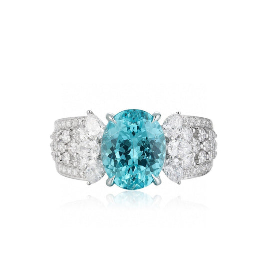 S925 Sterling Silver Lab Paraiba/Ruby/Sapphire/Emerald/Cobalt Spinel & CZ Diamond Ring