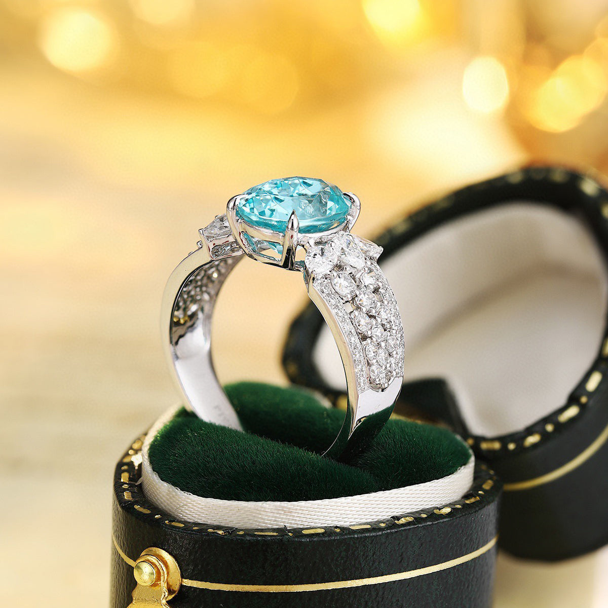 s925 sterling silver lab paraiba/ruby/sapphire/emerald/cobalt spinel & cz diamond ring