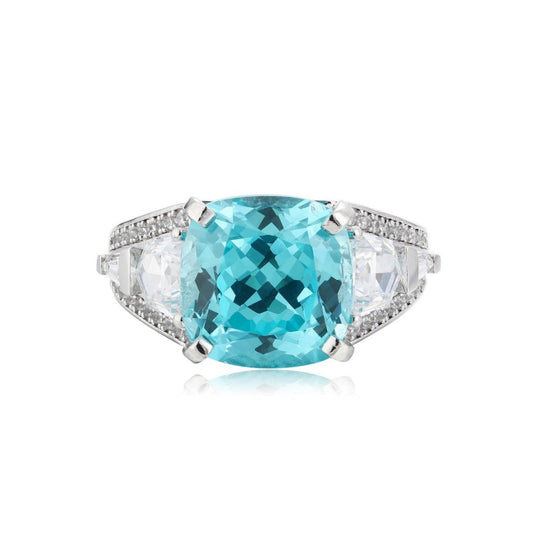 10.62 CT Paraiba Tourmaline Ring,Cushion Cut Blue Paraiba Engagement Ring,Exotic Paraiba Wedding Ring,S925 Sterling Silver Statement Ring
