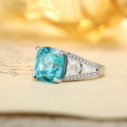 10.62 CT Paraiba Tourmaline Ring,Cushion Cut Blue Paraiba Engagement Ring,Exotic Paraiba Wedding Ring,S925 Sterling Silver Statement Ring