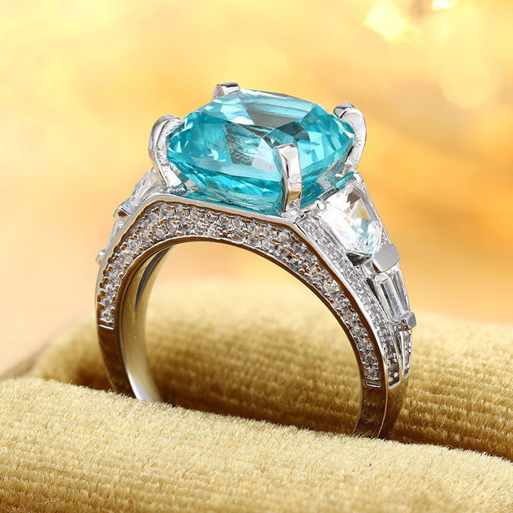 10.62 ct paraiba tourmaline ring,cushion cut blue paraiba engagement ring,exotic paraiba wedding ring,s925 sterling silver statement ring