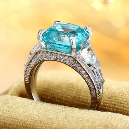 10.62 CT Paraiba Tourmaline Ring,Cushion Cut Blue Paraiba Engagement Ring,Exotic Paraiba Wedding Ring,S925 Sterling Silver Statement Ring