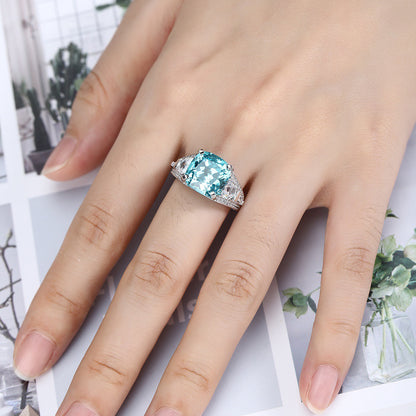 10.62 CT Paraiba Tourmaline Ring,Cushion Cut Blue Paraiba Engagement Ring,Exotic Paraiba Wedding Ring,S925 Sterling Silver Statement Ring