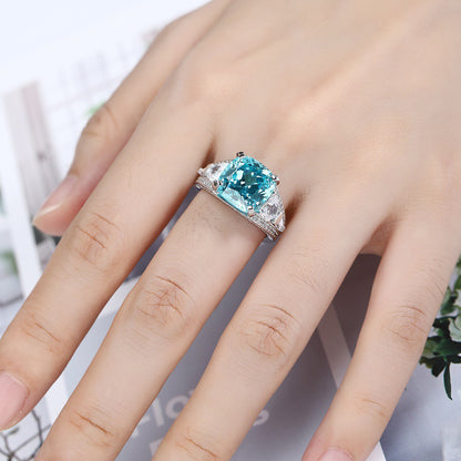 10.62 CT Paraiba Tourmaline Ring,Cushion Cut Blue Paraiba Engagement Ring,Exotic Paraiba Wedding Ring,S925 Sterling Silver Statement Ring