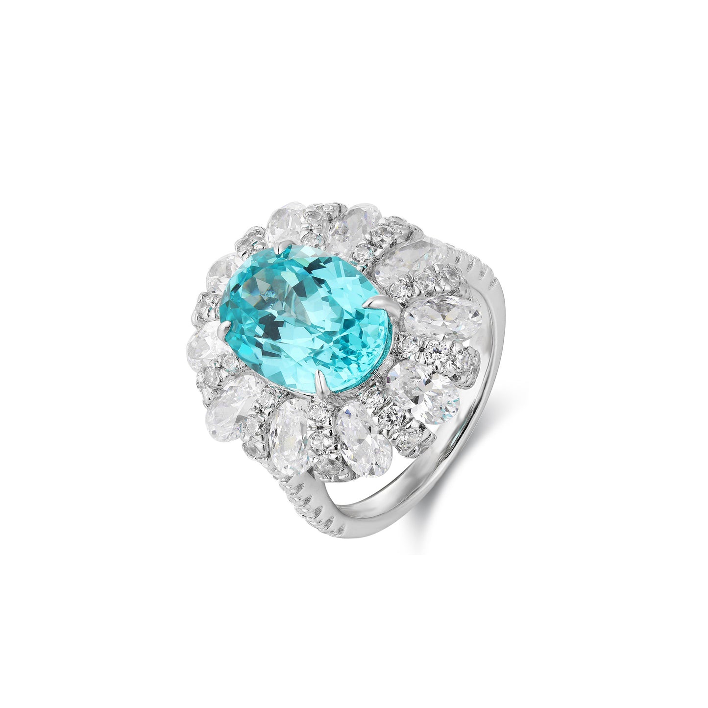 s925 sterling silver lab paraiba/ruby/sapphire/emerald & cz diamond ring