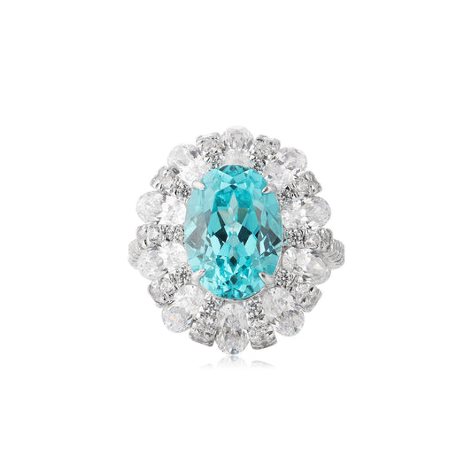 S925 Sterling Silver Lab Paraiba/Ruby/Sapphire/Emerald & CZ Diamond Ring