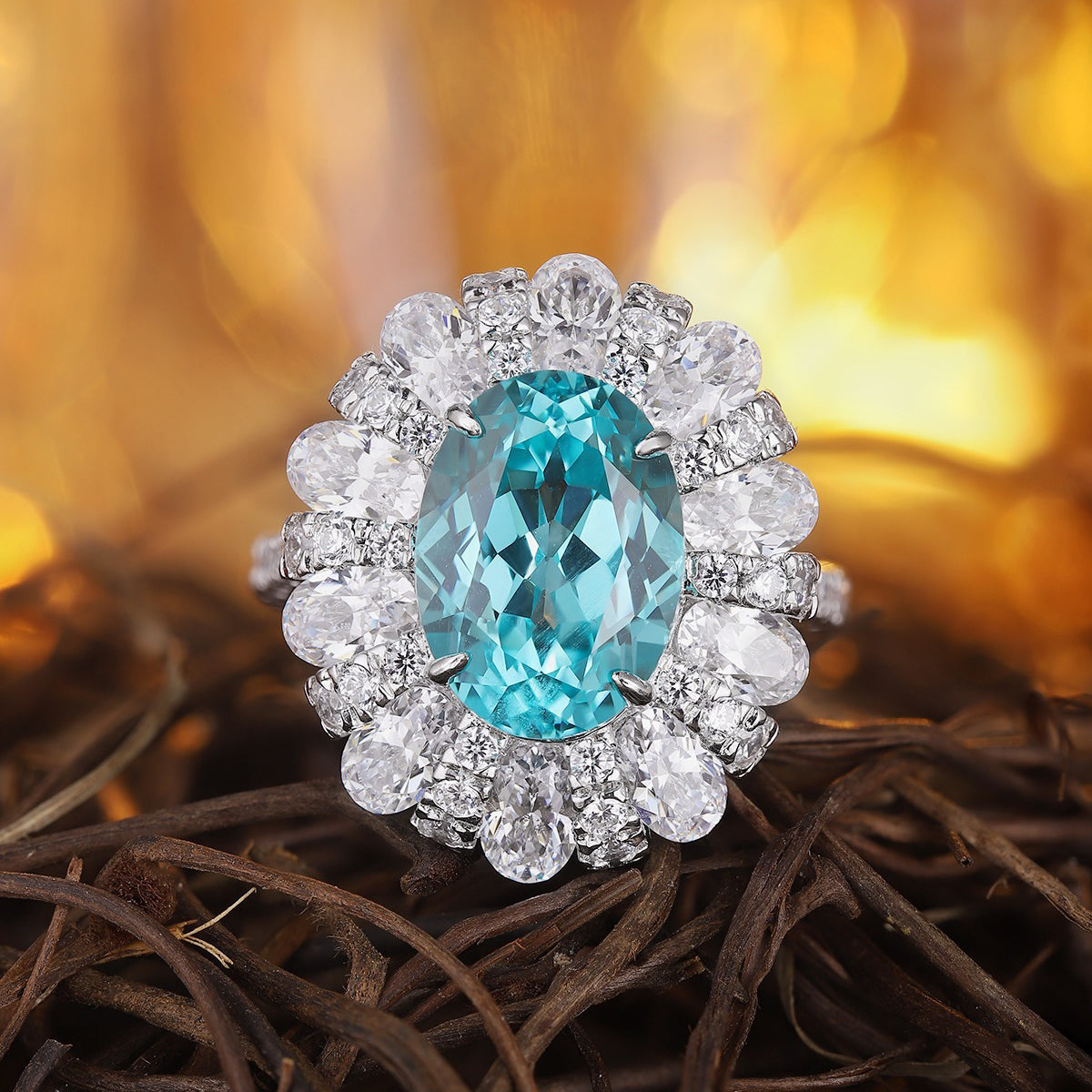 s925 sterling silver lab paraiba/ruby/sapphire/emerald & cz diamond ring