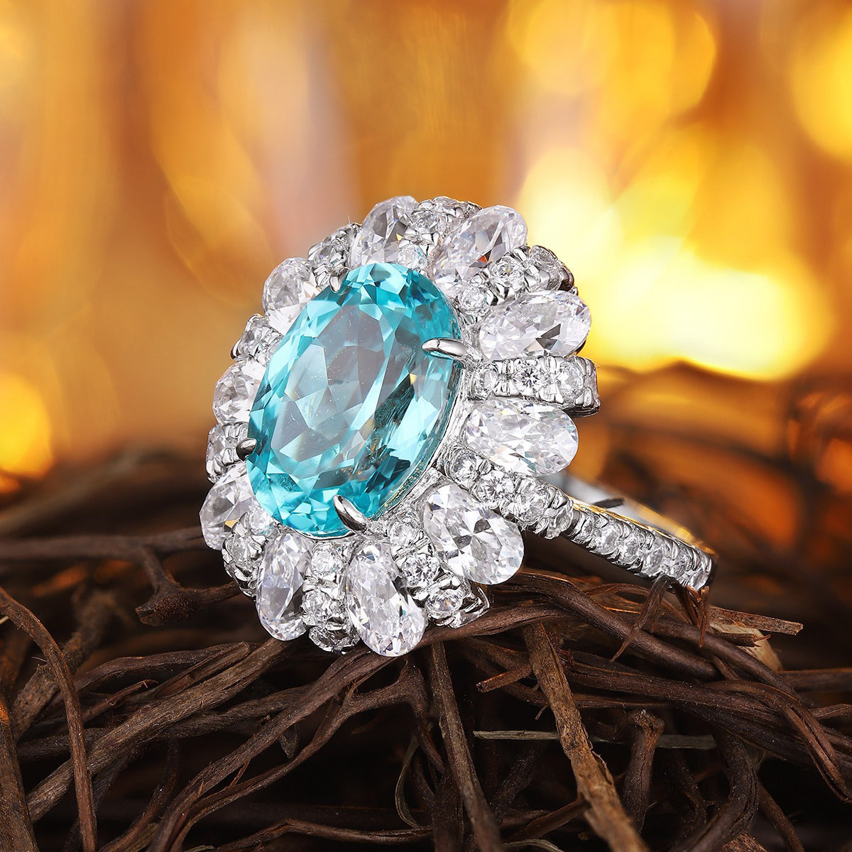 s925 sterling silver lab paraiba/ruby/sapphire/emerald & cz diamond ring