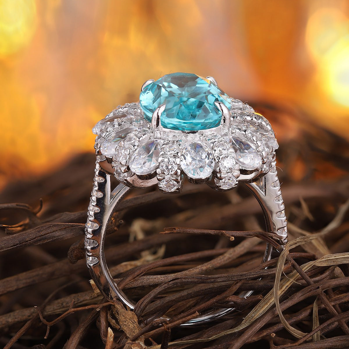 s925 sterling silver lab paraiba/ruby/sapphire/emerald & cz diamond ring