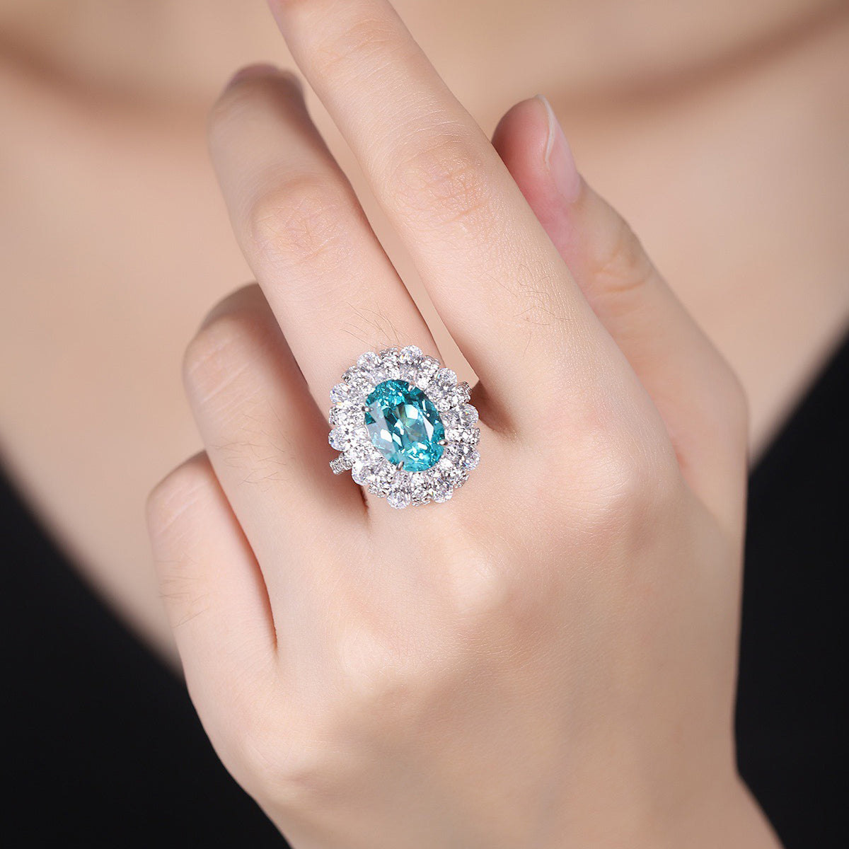 s925 sterling silver lab paraiba/ruby/sapphire/emerald & cz diamond ring