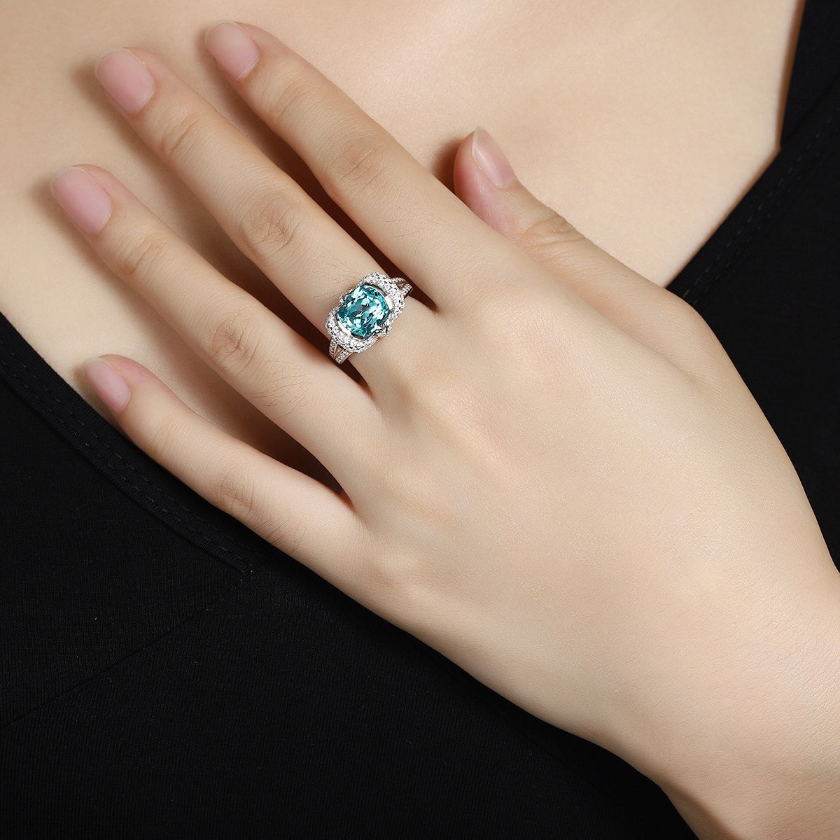 s925 sterling silver lab emerald/sapphire/ruby/paraiba & cz diamond ring