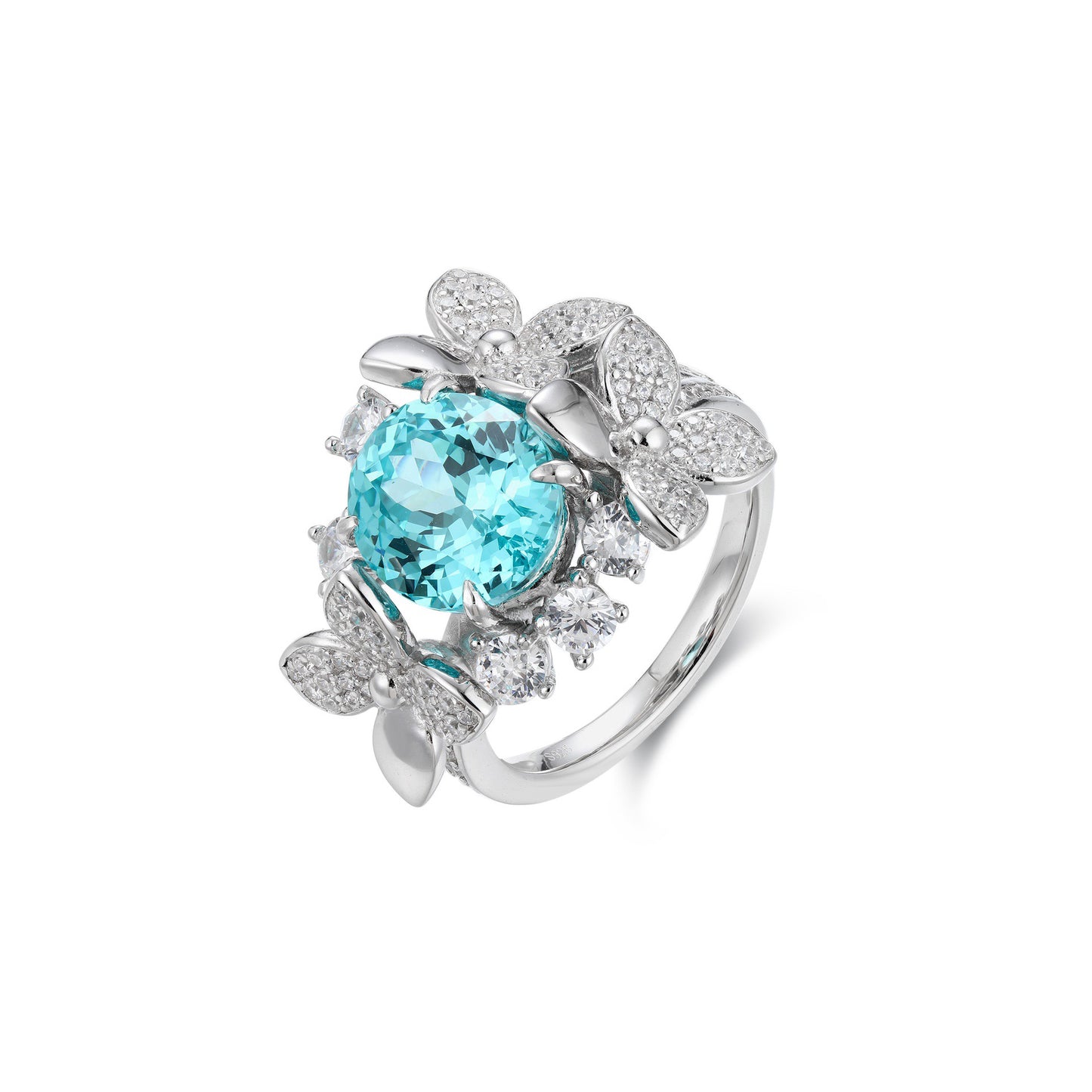 s925 sterling silver lab ruby/sapphire/emerald/paraiba & cz diamond ring