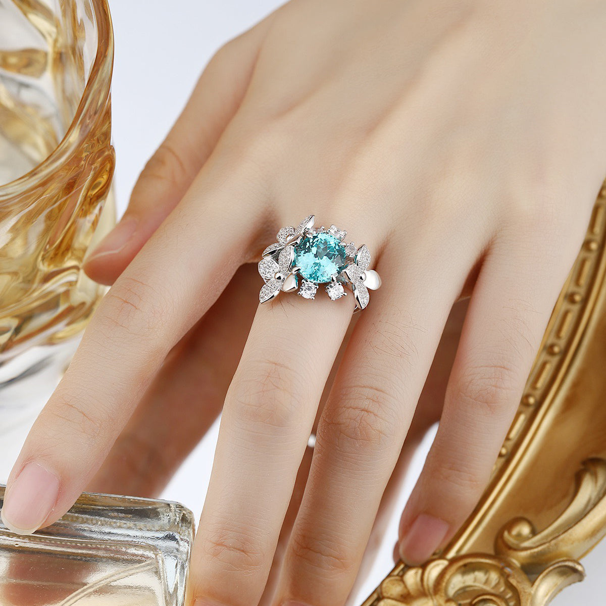 s925 sterling silver lab ruby/sapphire/emerald/paraiba & cz diamond ring