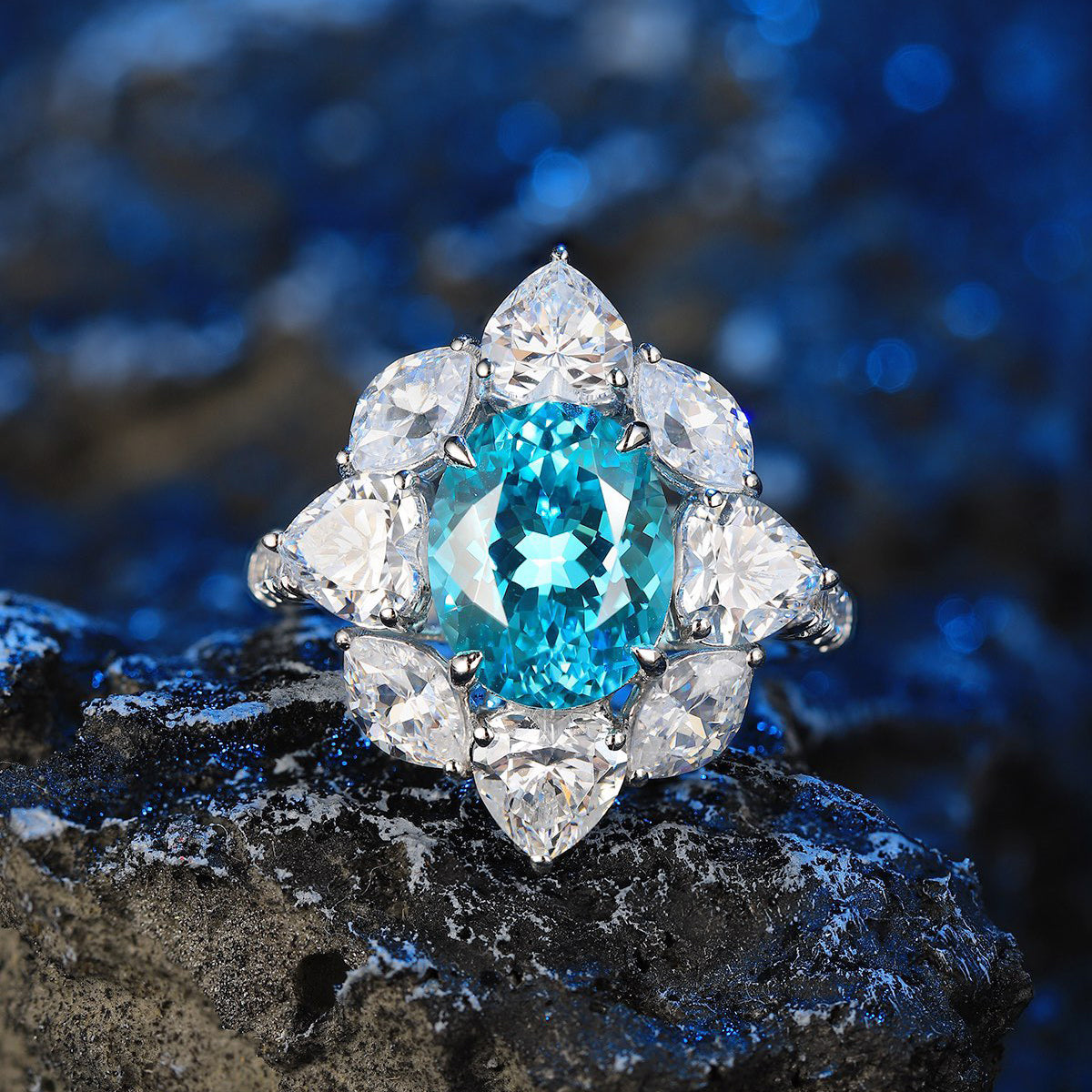 s925 sterling silver lab paraiba/ruby/sapphire/emerald/cobalt spinel & cz diamond ring