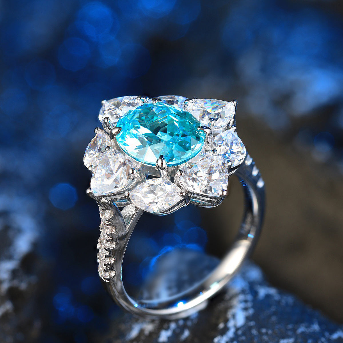 s925 sterling silver lab paraiba/ruby/sapphire/emerald/cobalt spinel & cz diamond ring