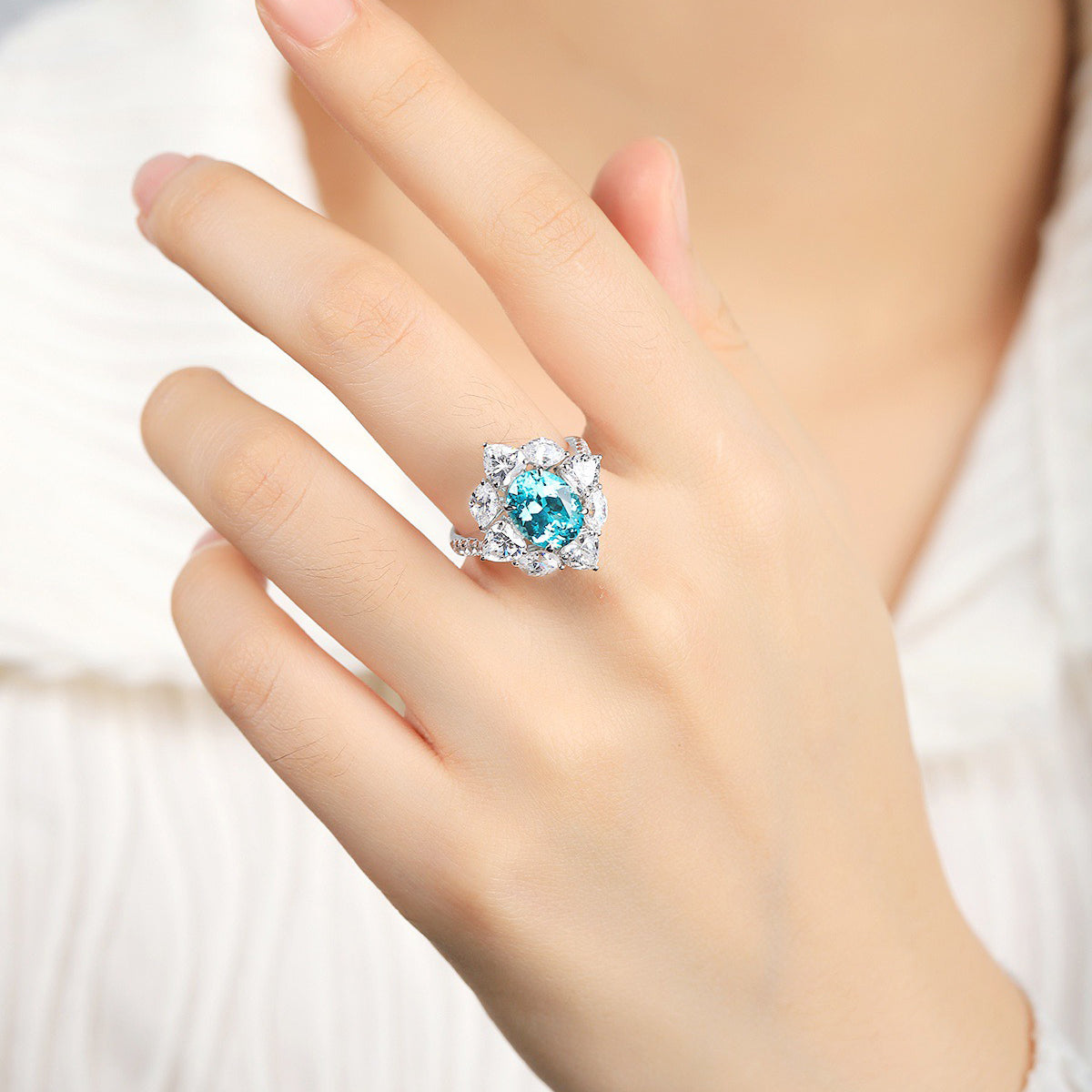 s925 sterling silver lab paraiba/ruby/sapphire/emerald/cobalt spinel & cz diamond ring