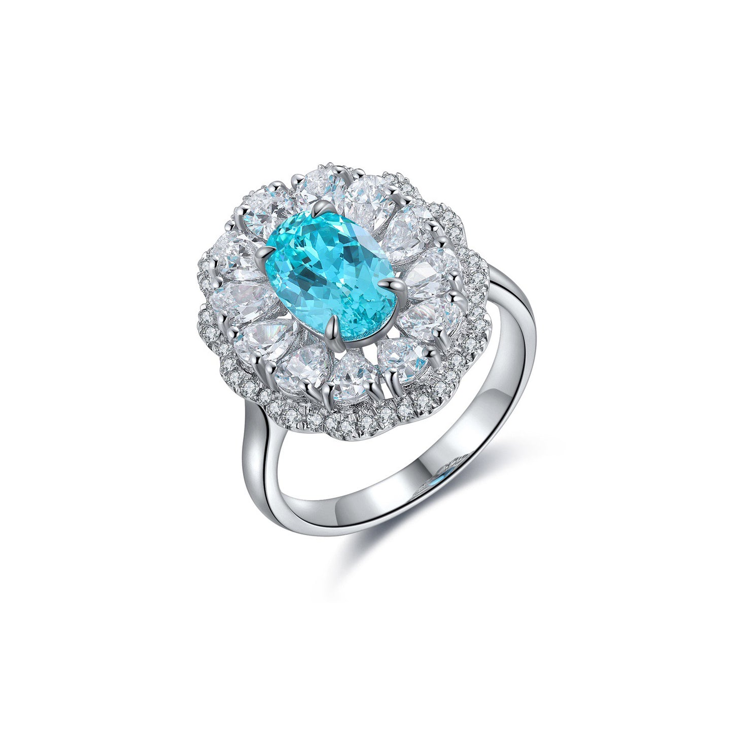 s925 sterling silver lab sapphire/ruby/emerald/paraiba & cz diamond ring