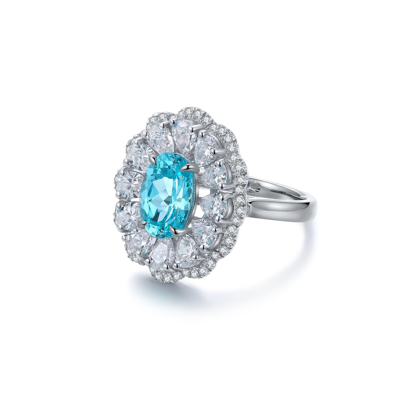 s925 sterling silver lab sapphire/ruby/emerald/paraiba & cz diamond ring