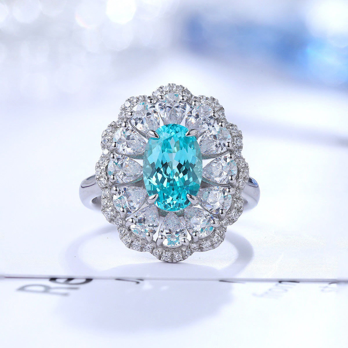 s925 sterling silver lab sapphire/ruby/emerald/paraiba & cz diamond ring
