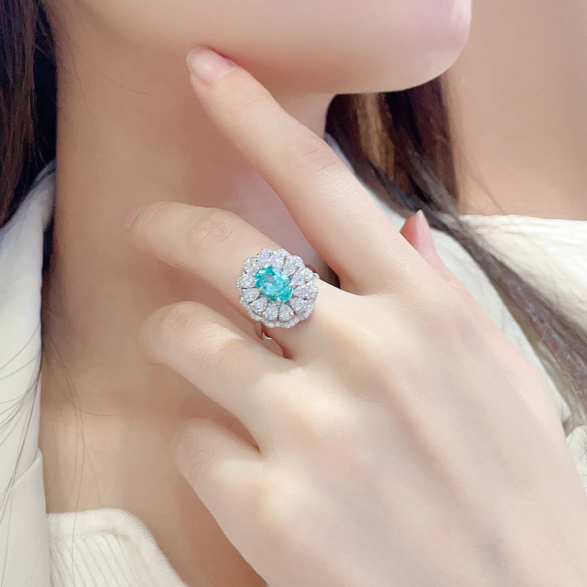 s925 sterling silver lab sapphire/ruby/emerald/paraiba & cz diamond ring