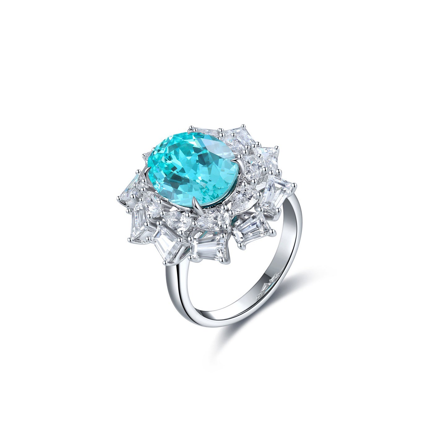 s925 sterling silver lab emerald/ruby/sapphire/paraiba & cz diamond ring