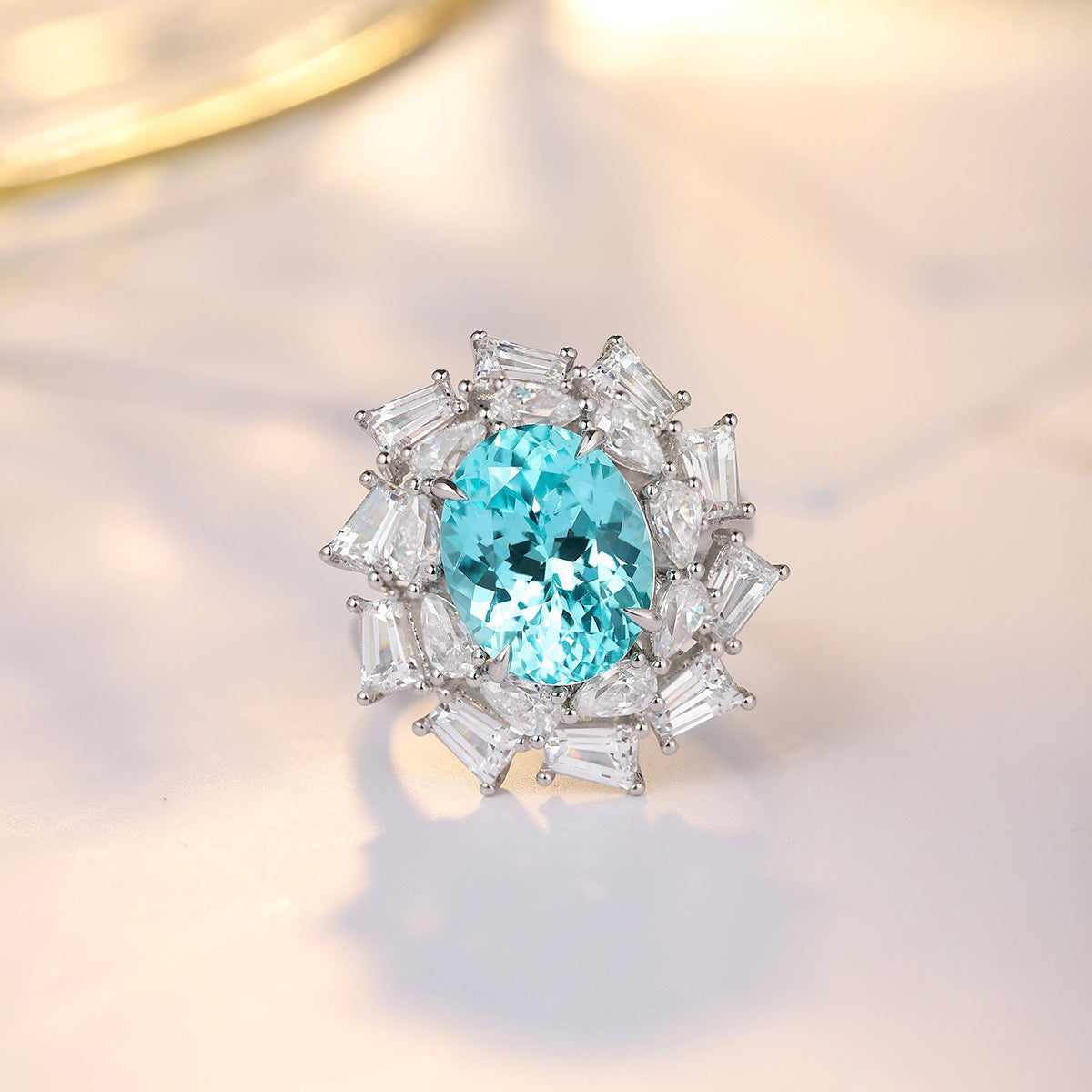 s925 sterling silver lab emerald/ruby/sapphire/paraiba & cz diamond ring