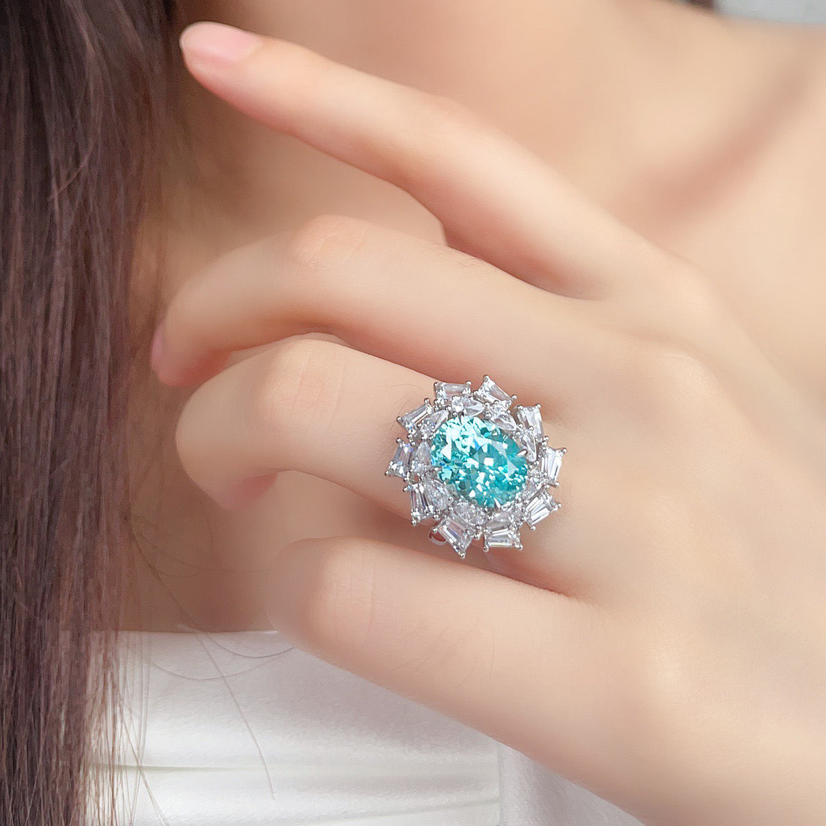 s925 sterling silver lab emerald/ruby/sapphire/paraiba & cz diamond ring