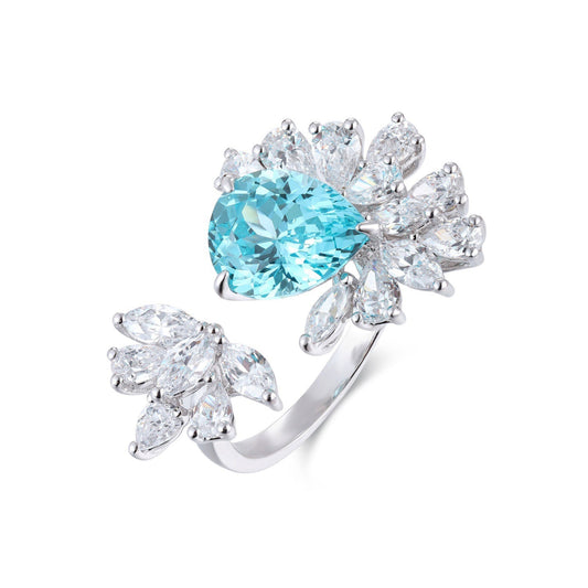 S925 Sterling Silver Lab Paraiba/Ruby/Sapphire/Emerald & CZ Diamond Ring