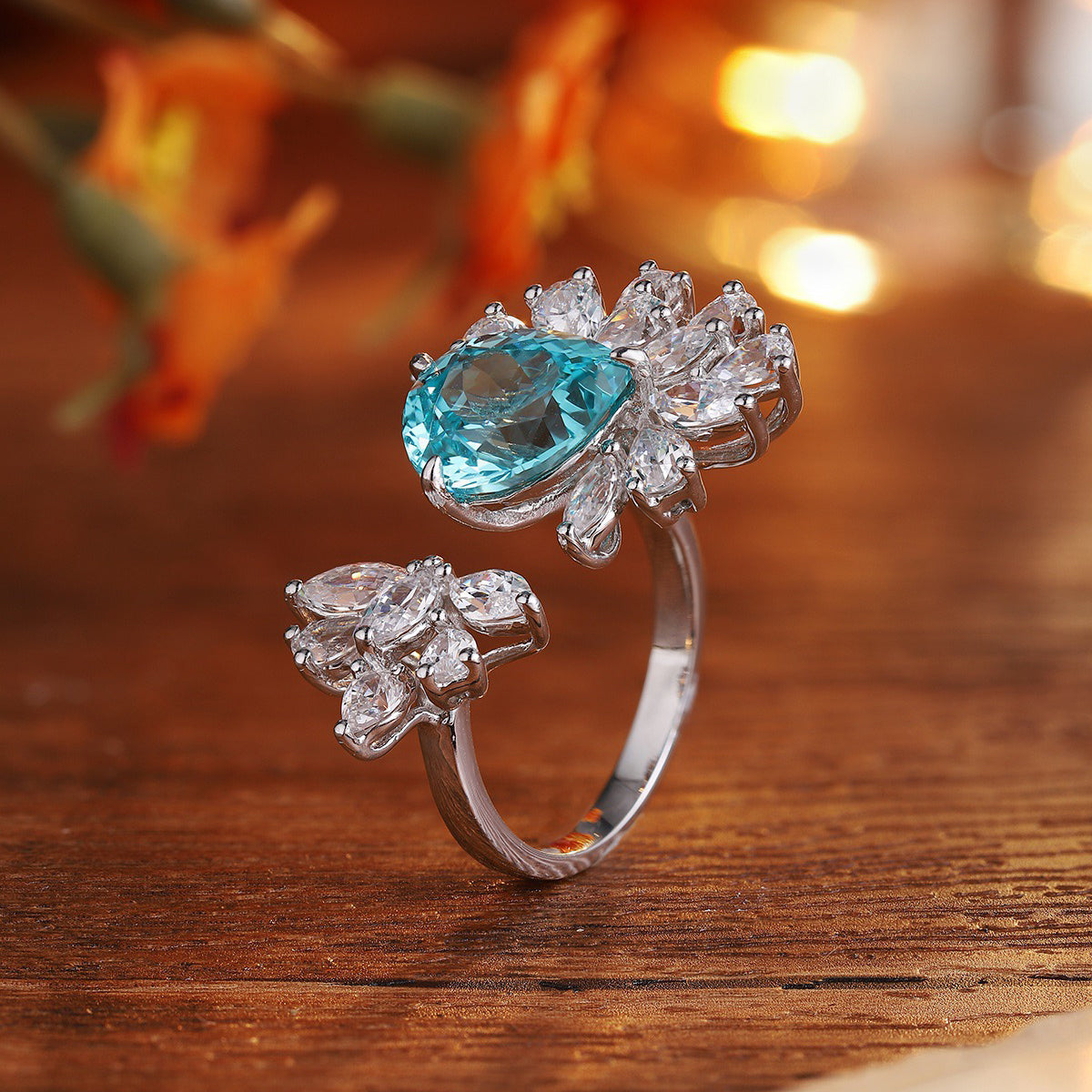 s925 sterling silver lab paraiba/ruby/sapphire/emerald & cz diamond ring