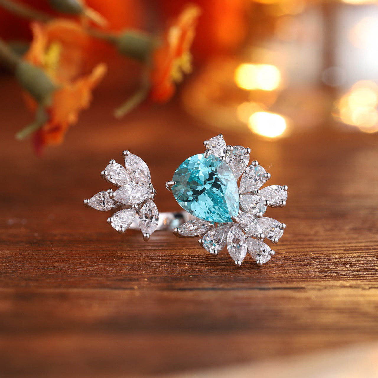 s925 sterling silver lab paraiba/ruby/sapphire/emerald & cz diamond ring