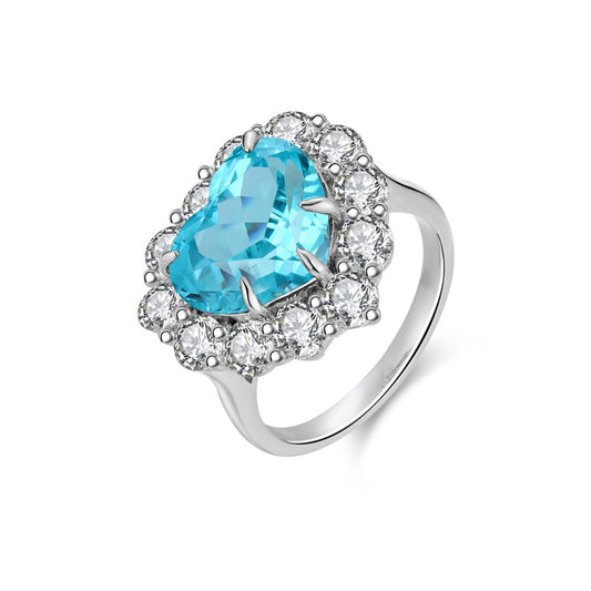 S925 Sterling Silver Lab Paraiba/Ruby/Sapphire/Cobalt Spinel & CZ Diamond Ring