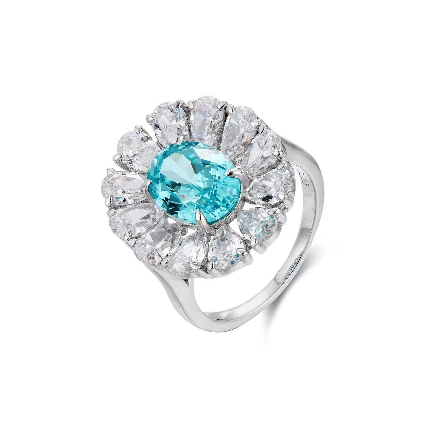 s925 sterling silver lab paraiba/ruby/sapphire/emerald & cz diamond ring