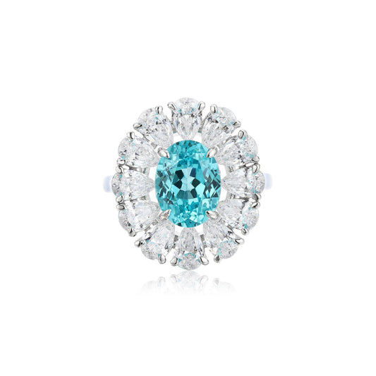 S925 Sterling Silver Lab Paraiba/Ruby/Sapphire/Emerald & CZ Diamond Ring