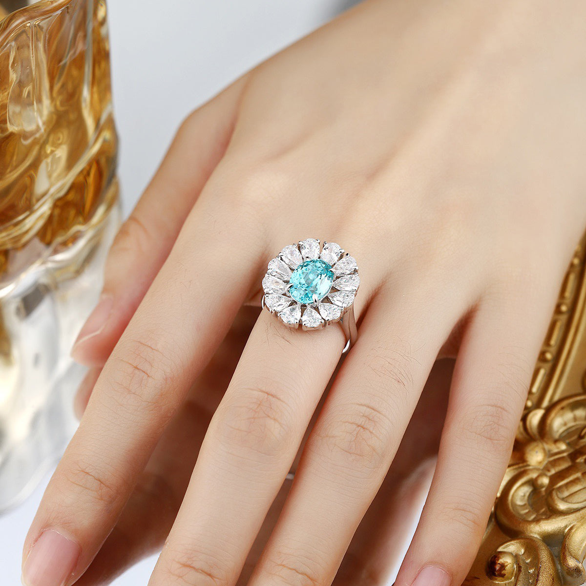 s925 sterling silver lab paraiba/ruby/sapphire/emerald & cz diamond ring